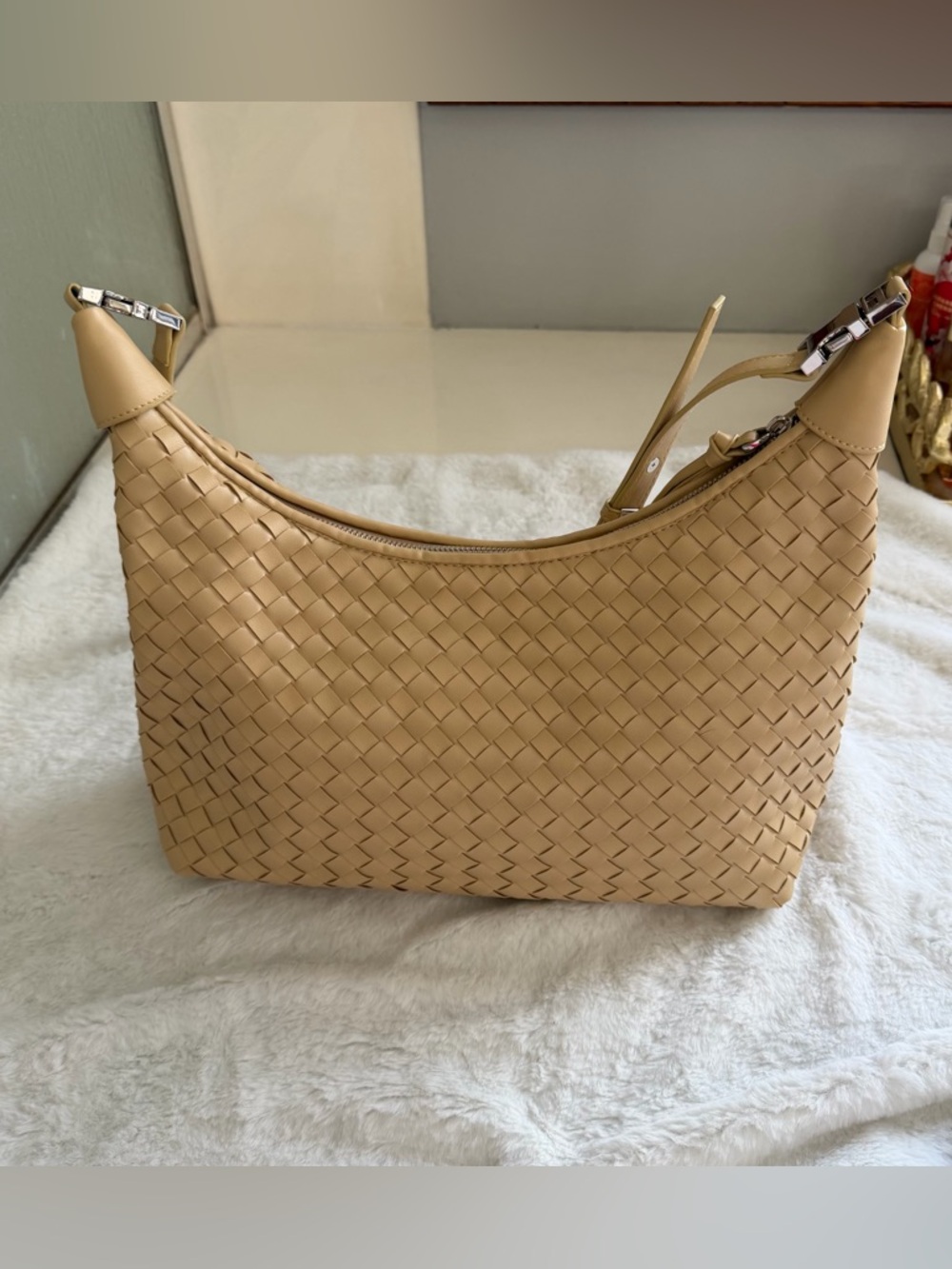 Woven  Shoulder Bag in Tan like new